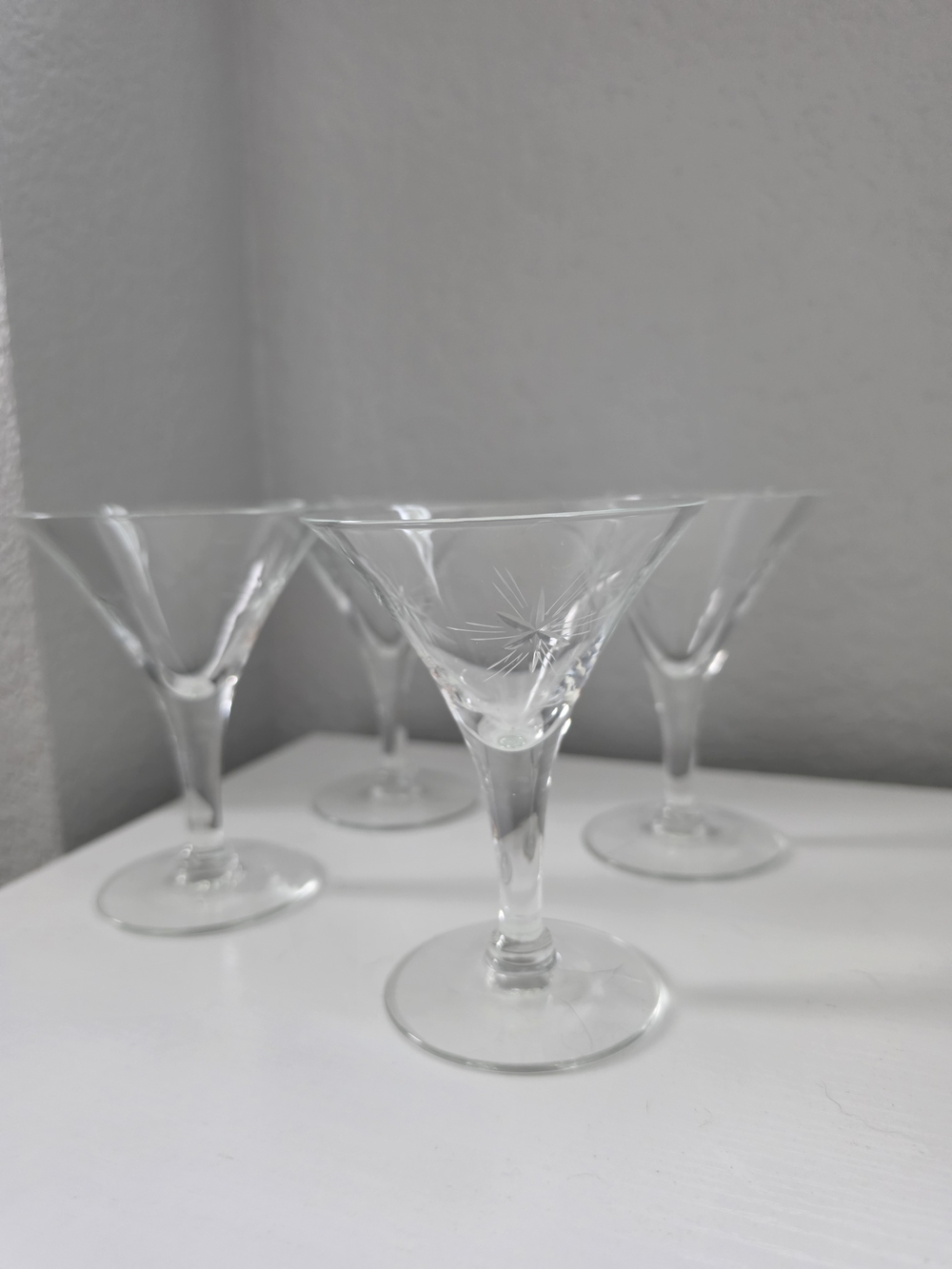 Vintage Clear Starburst Cut Glass Cocktail Glasses - Set of 4
